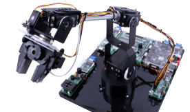 The Robot Arm production cell consists of a rugged servo controlled 6 degrees of freedom arm bolted to a base plate and mat that provides a range of exercises mimicking industrial robot arm production cells.